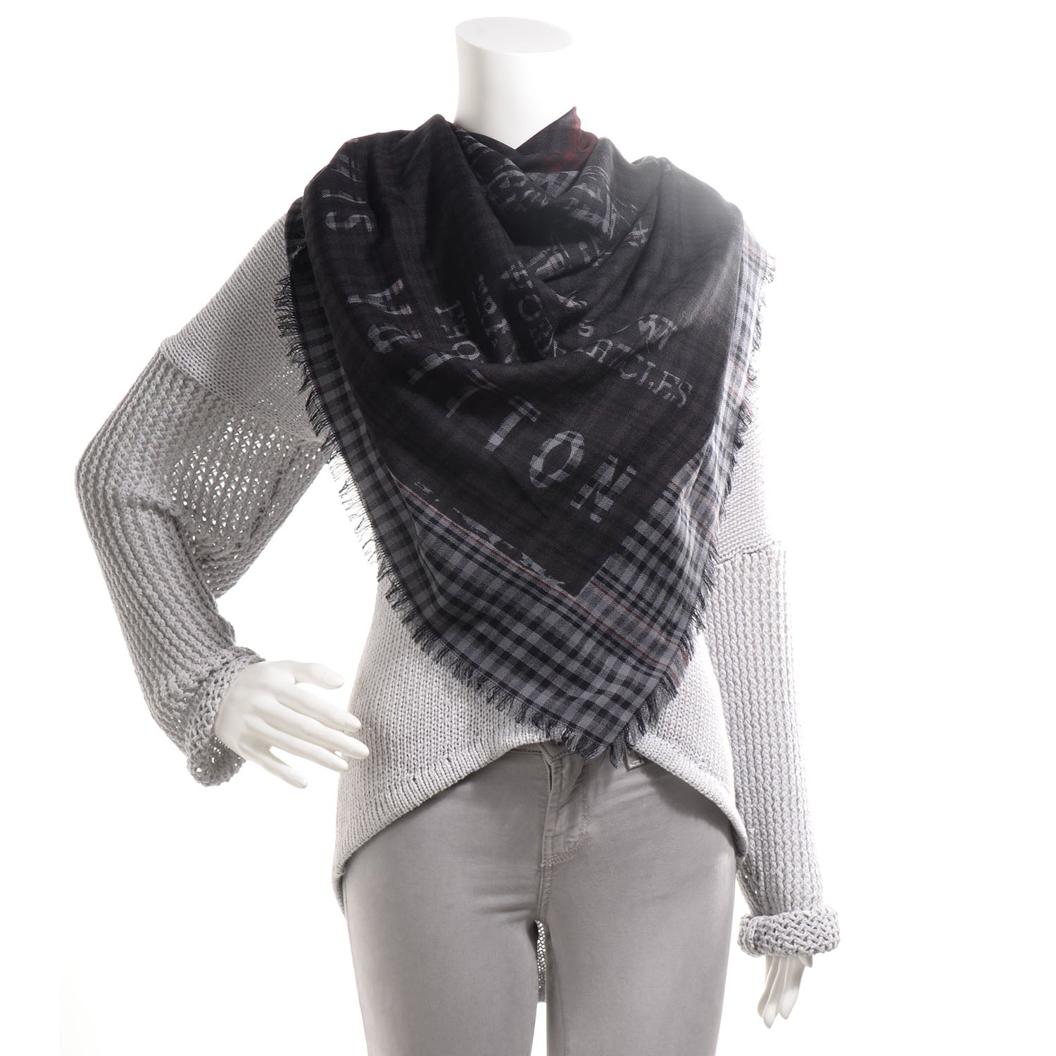 Louis Vuitton Mens Fleece Wool Silk Trunks Shawl Gris Rouge 2 of 4