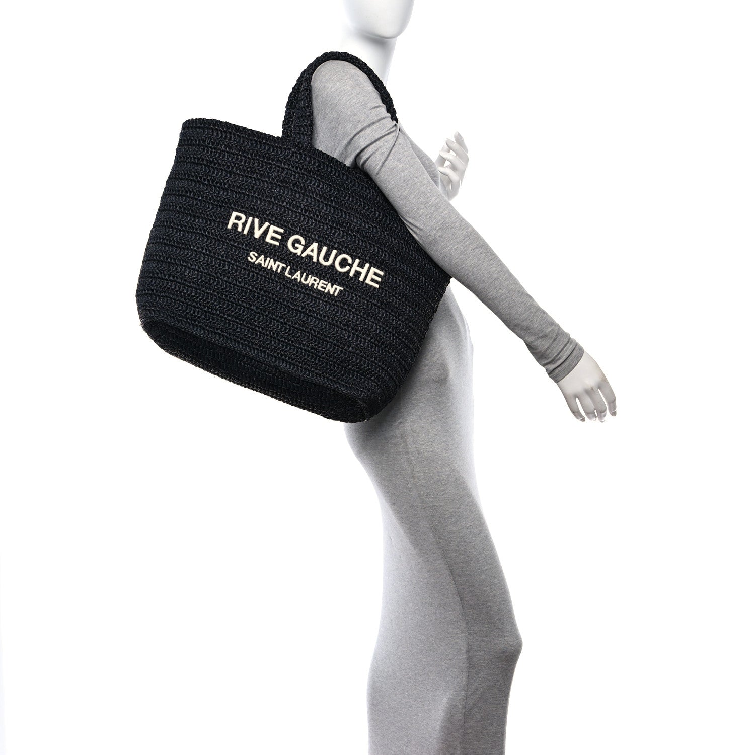 Saint Laurent Raffia Rive Gauche Tote Black 2 of 10