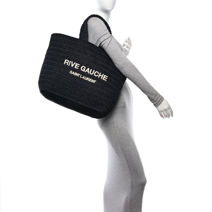 Saint Laurent Raffia Rive Gauche Tote Black 2 of 10