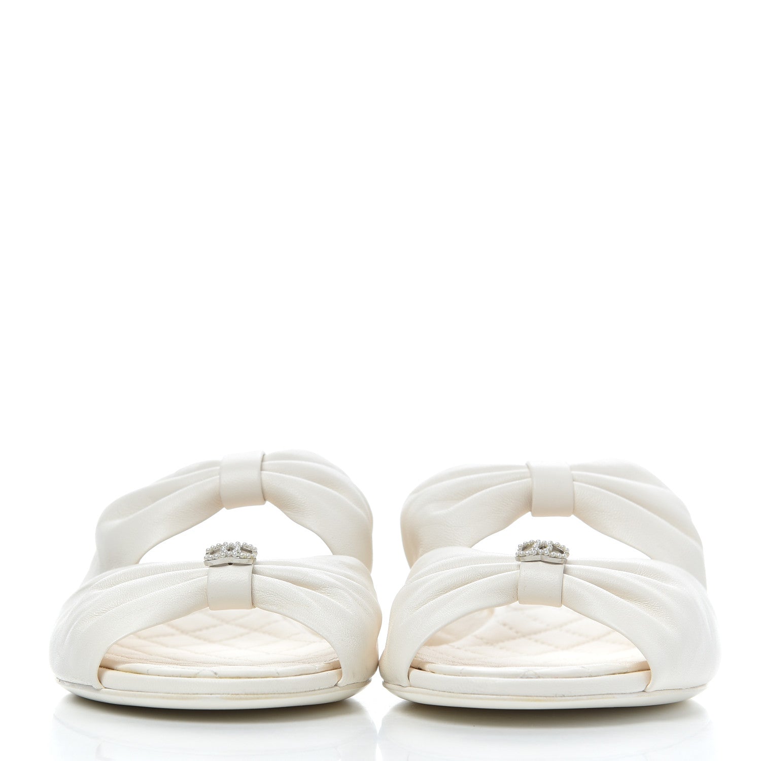 Chanel Lambskin Pearl Bow CC Flat Sandals 39.5 White 2 of 15