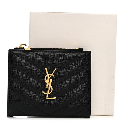 Saint Laurent Grain De Poudre Matelasse Chevron Monogram Zipped Card Case Black 9 of 9