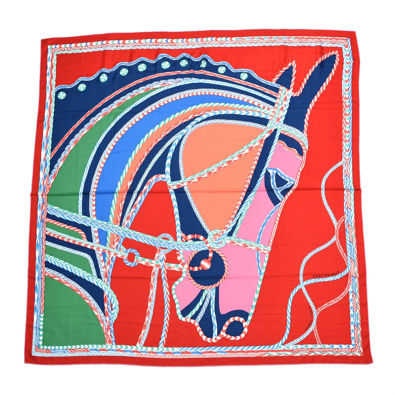 Hermes Cashmere Silk Robe Du Soir Shawl 140 Rouge Bleu Vert 1 of 7