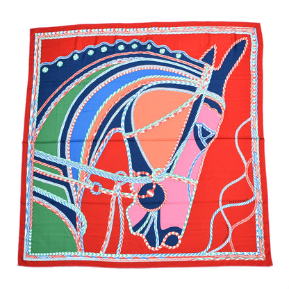 Hermes Cashmere Silk Robe Du Soir Shawl 140 Rouge Bleu Vert 1 of 7
