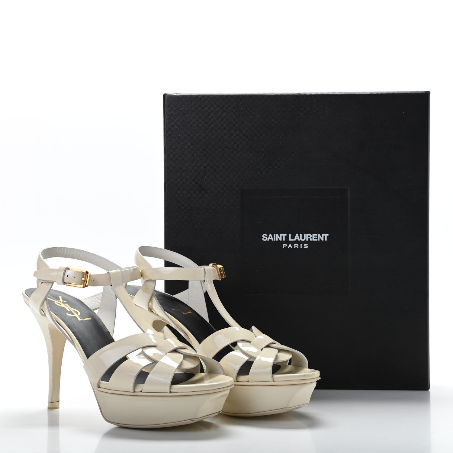Saint Laurent Patent Tribute 75 Platform Sandals 36 Ivory 8 of 9