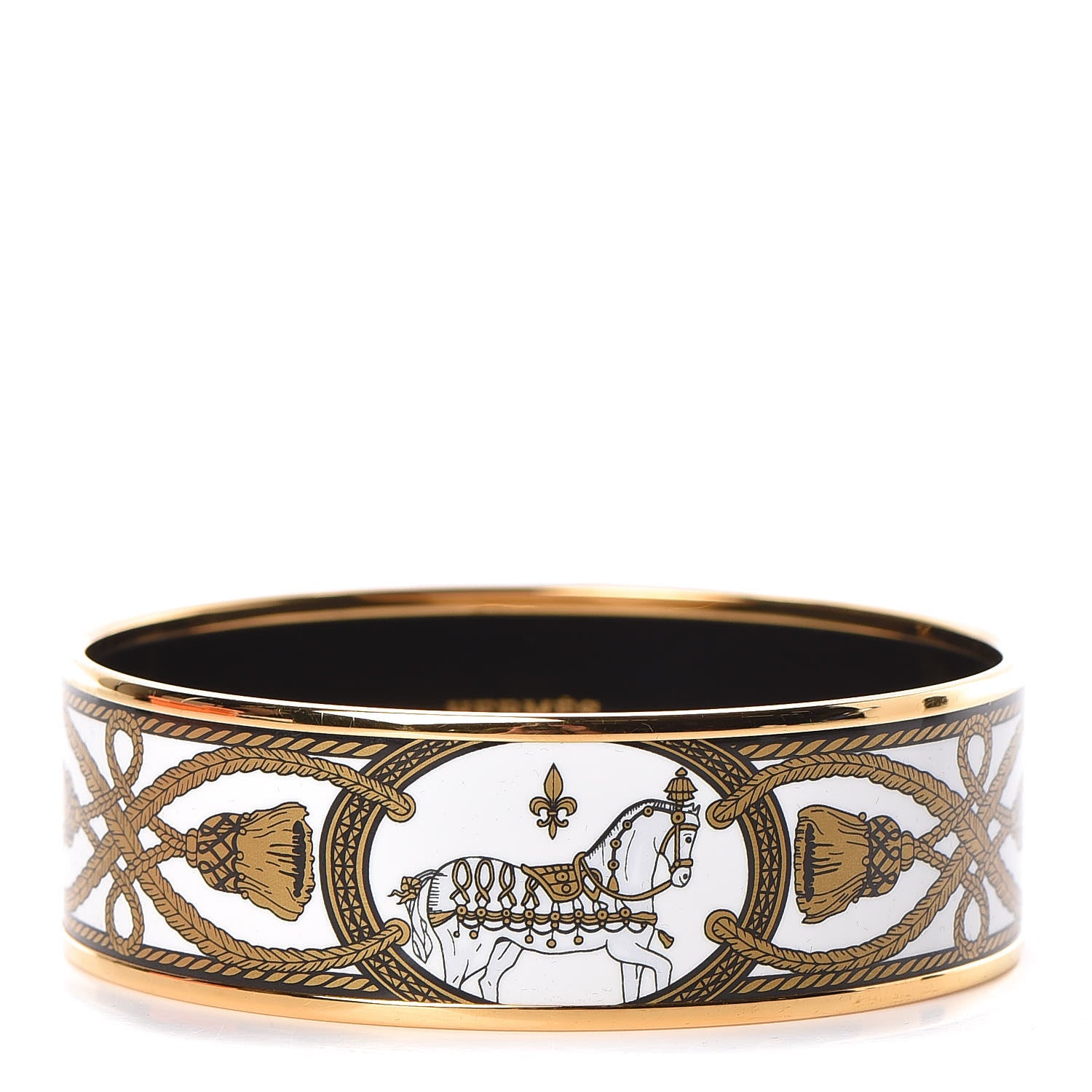 Hermes Enamel Printed Wide Grand Apparat Bracelet 70 White 1 of 6