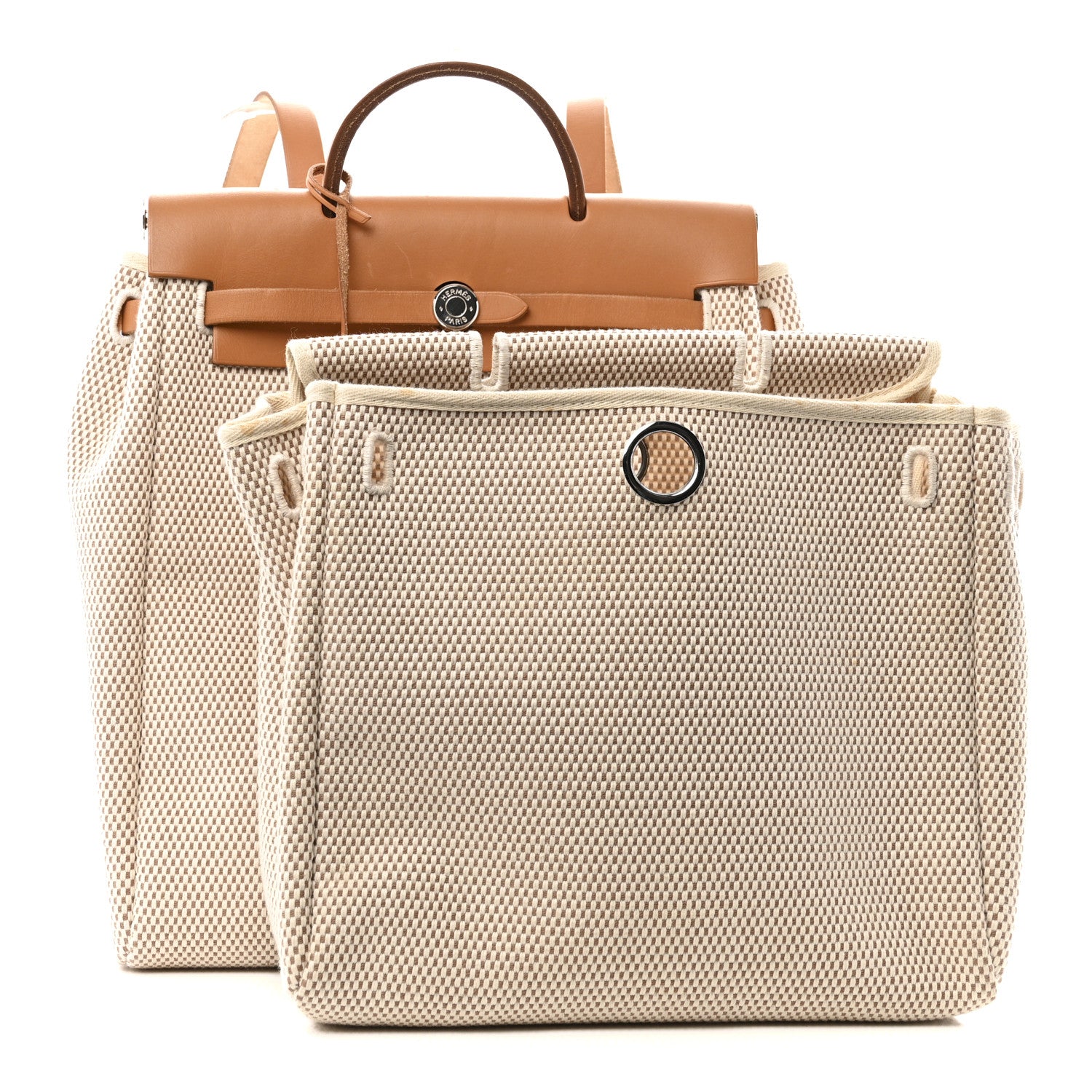 Hermes Toile Vache Calfskin Herbag 30 PM Backpack Natural 3 of 18