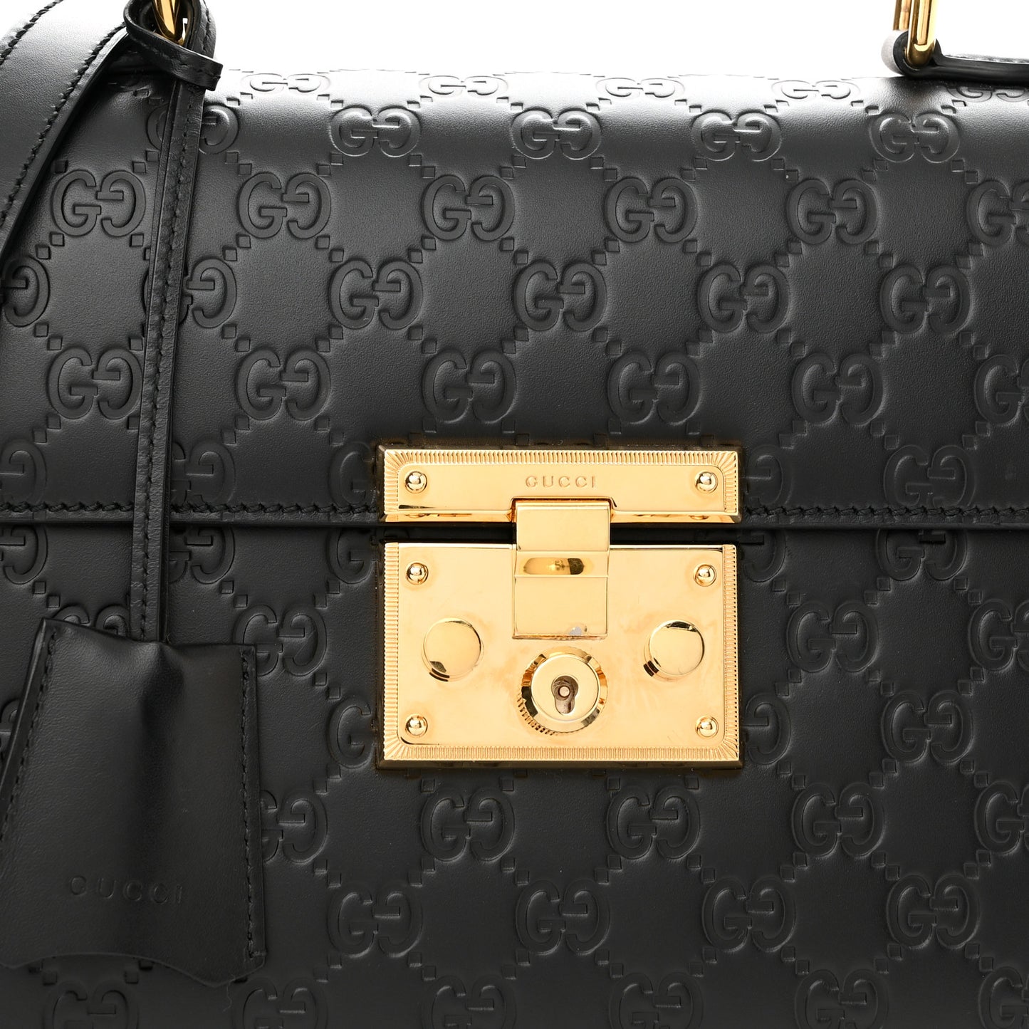 Guccissima Signature Small Padlock Top Handle Bag Black