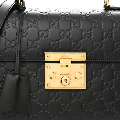 Gucci Guccissima Signature Small Padlock Top Handle Bag Black 8 of 12