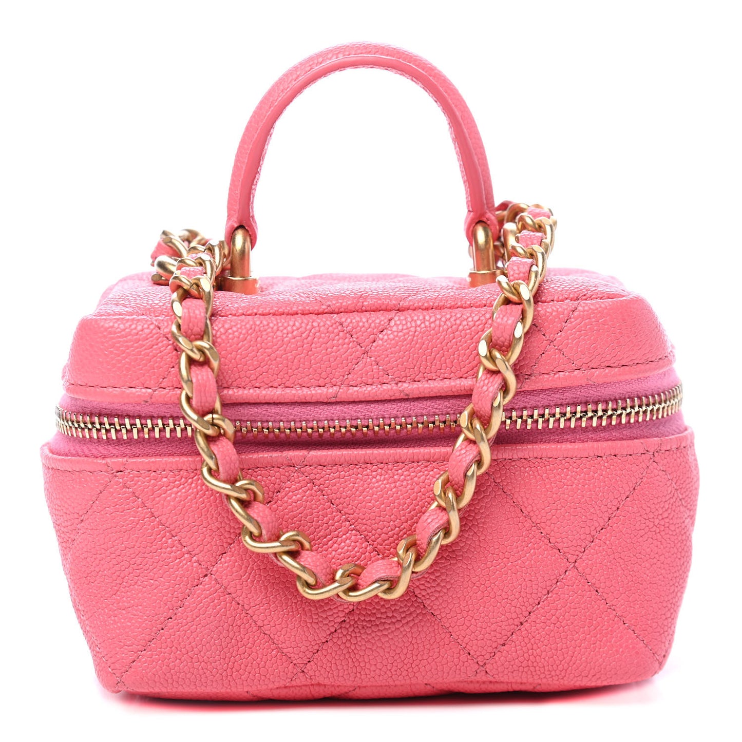 Caviar Quilted Mini Top Handle Vanity With Chain Pink