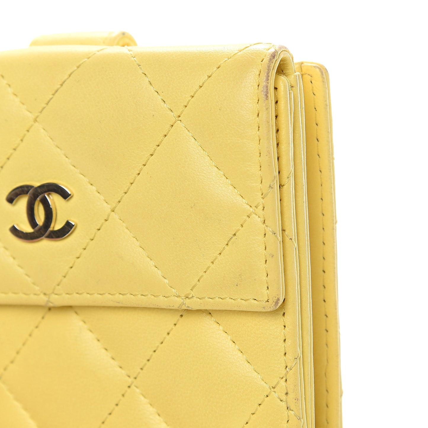 Lambskin Quilted Compact French Flap Wallet Yellow
