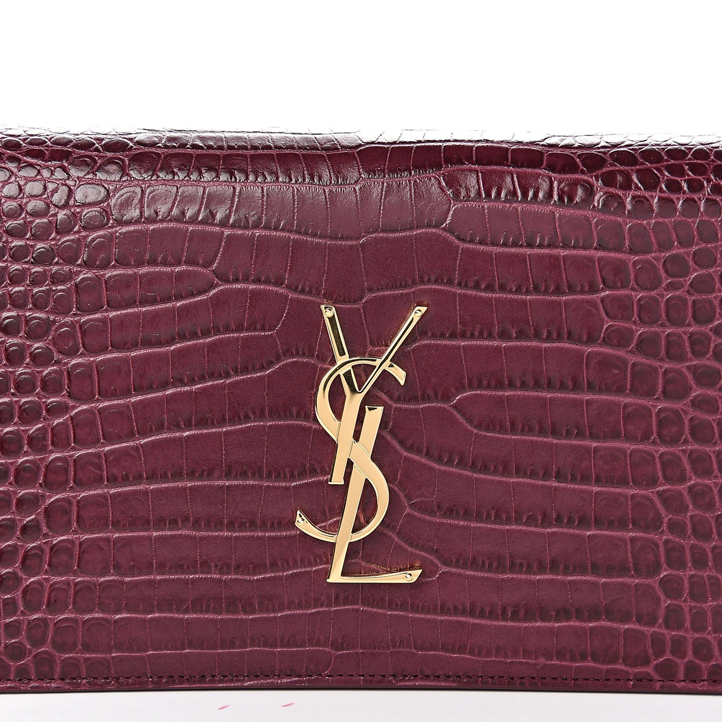 Calfskin Crocodile Embossed Classic Kate Monogram Clutch Burgundy