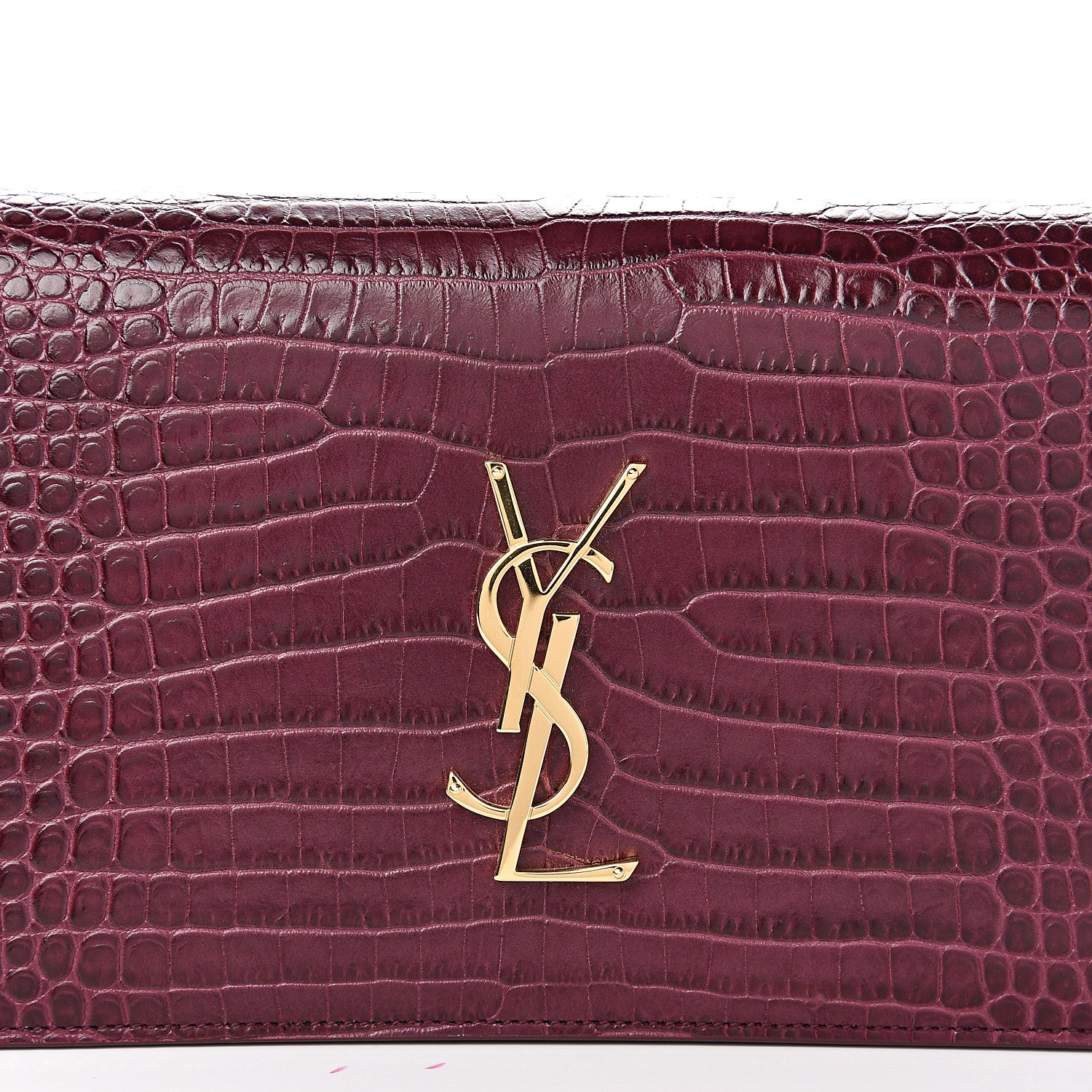 Saint Laurent Calfskin Crocodile Embossed Classic Kate Monogram Clutch Burgundy 7 of 7