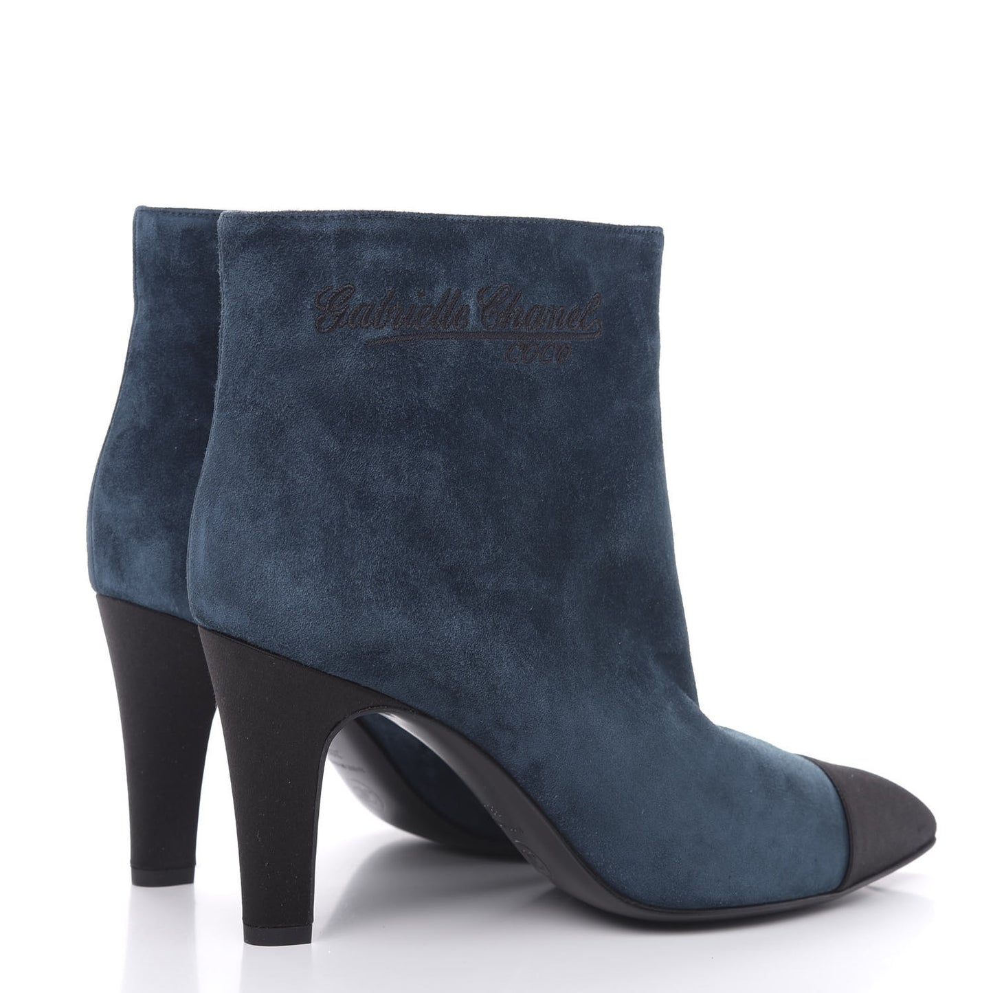 Suede Calfskin Satin Gabrielle Cap Toe Short Boots 38.5 Blue Black
