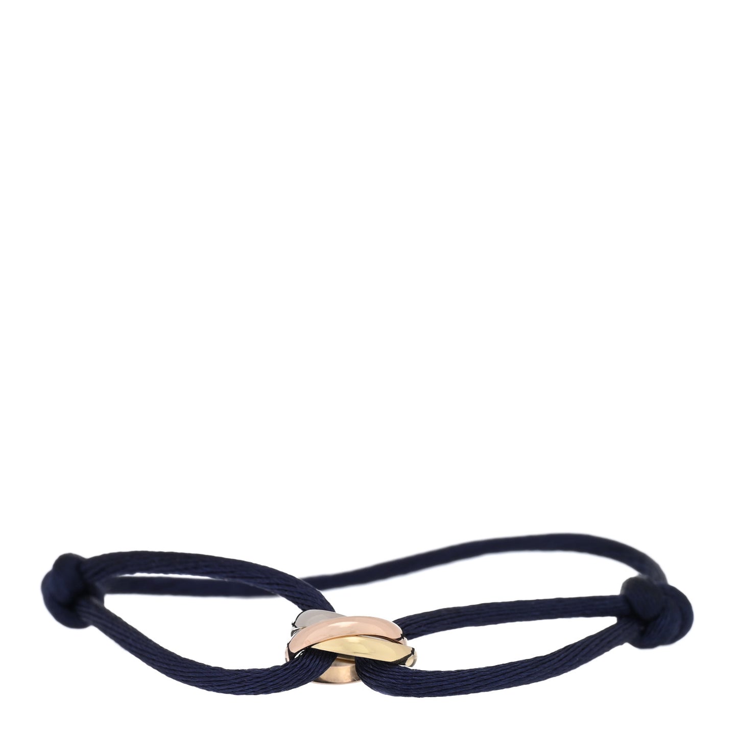 18k Pink Yellow White Gold Trinity Adjustable Cord Bracelet Navy