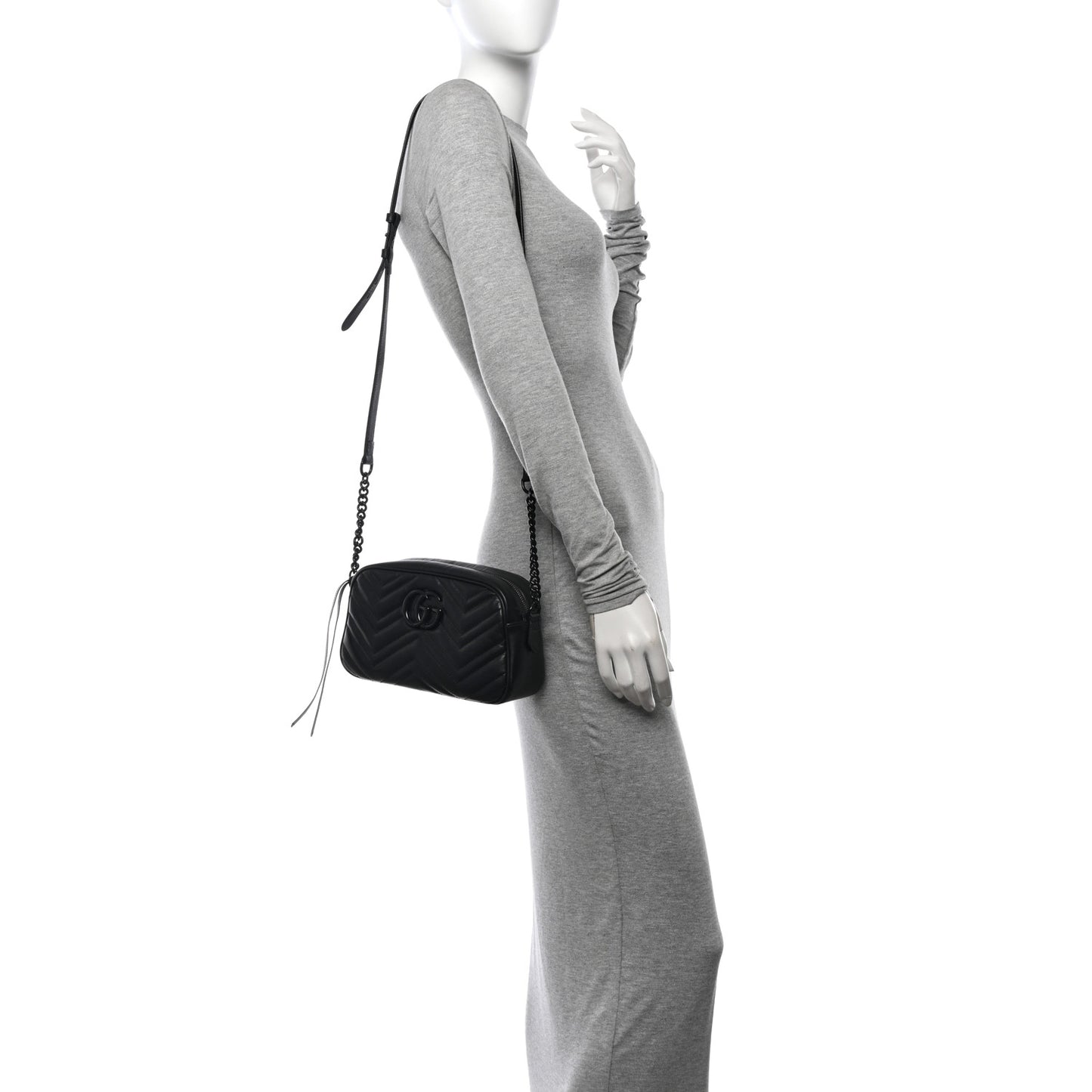 Calfskin Matelasse Monochrome Small GG Marmont Chain Shoulder Bag Black