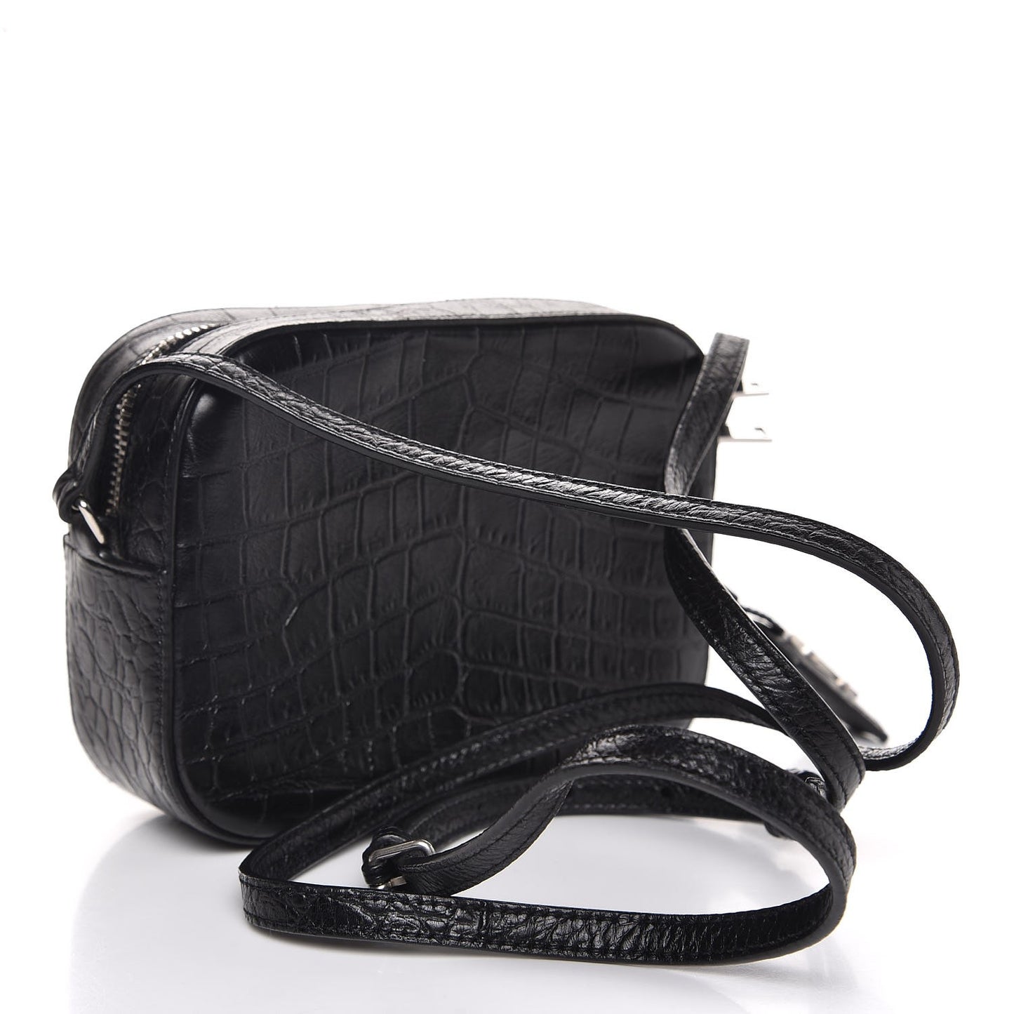 Calfskin Crocodile Embossed Small Classic Monogram Camera Bag Black