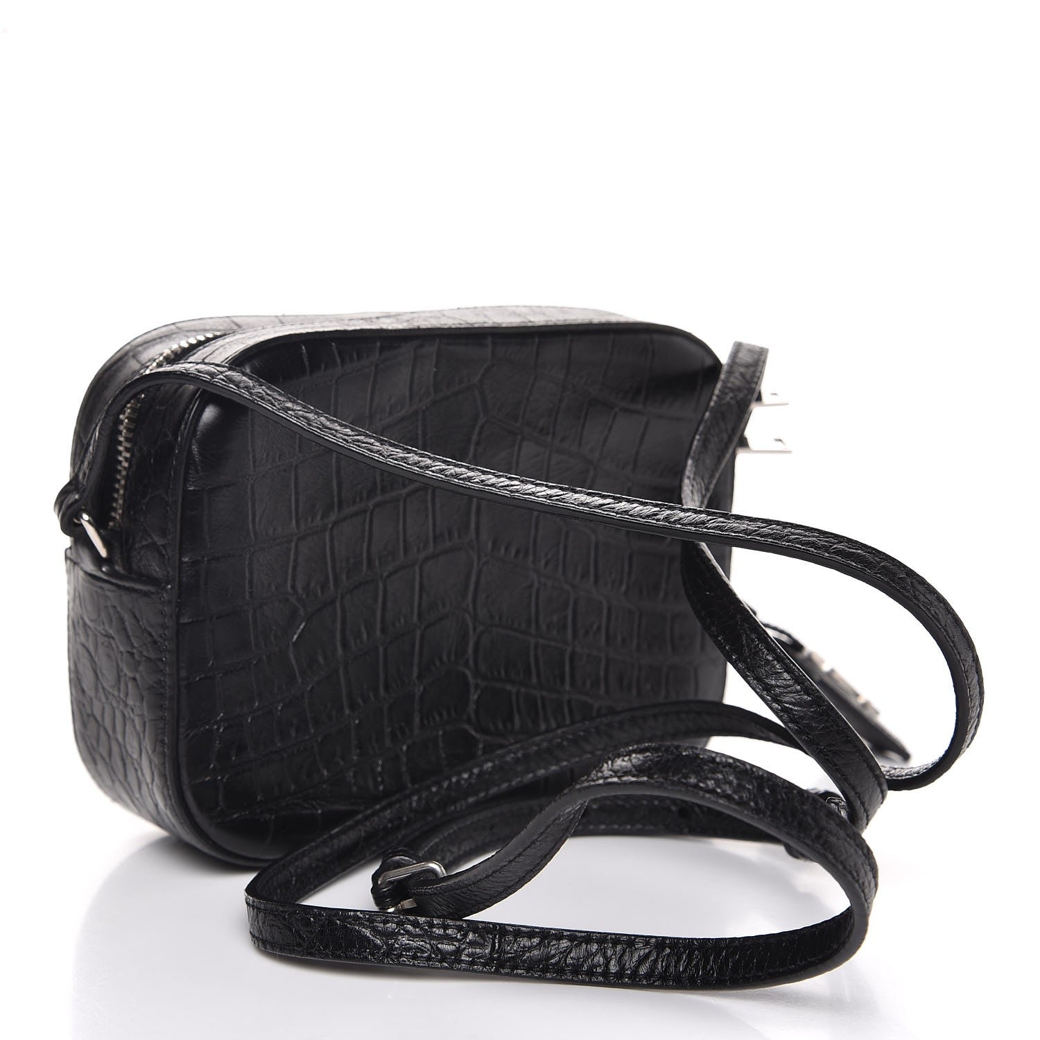 Saint Laurent Calfskin Crocodile Embossed Small Classic Monogram Camera Bag Black 3 of 8