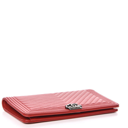 Chanel Calfskin Chevron Quilted Boy Yen Wallet Dark Red 4 of 9
