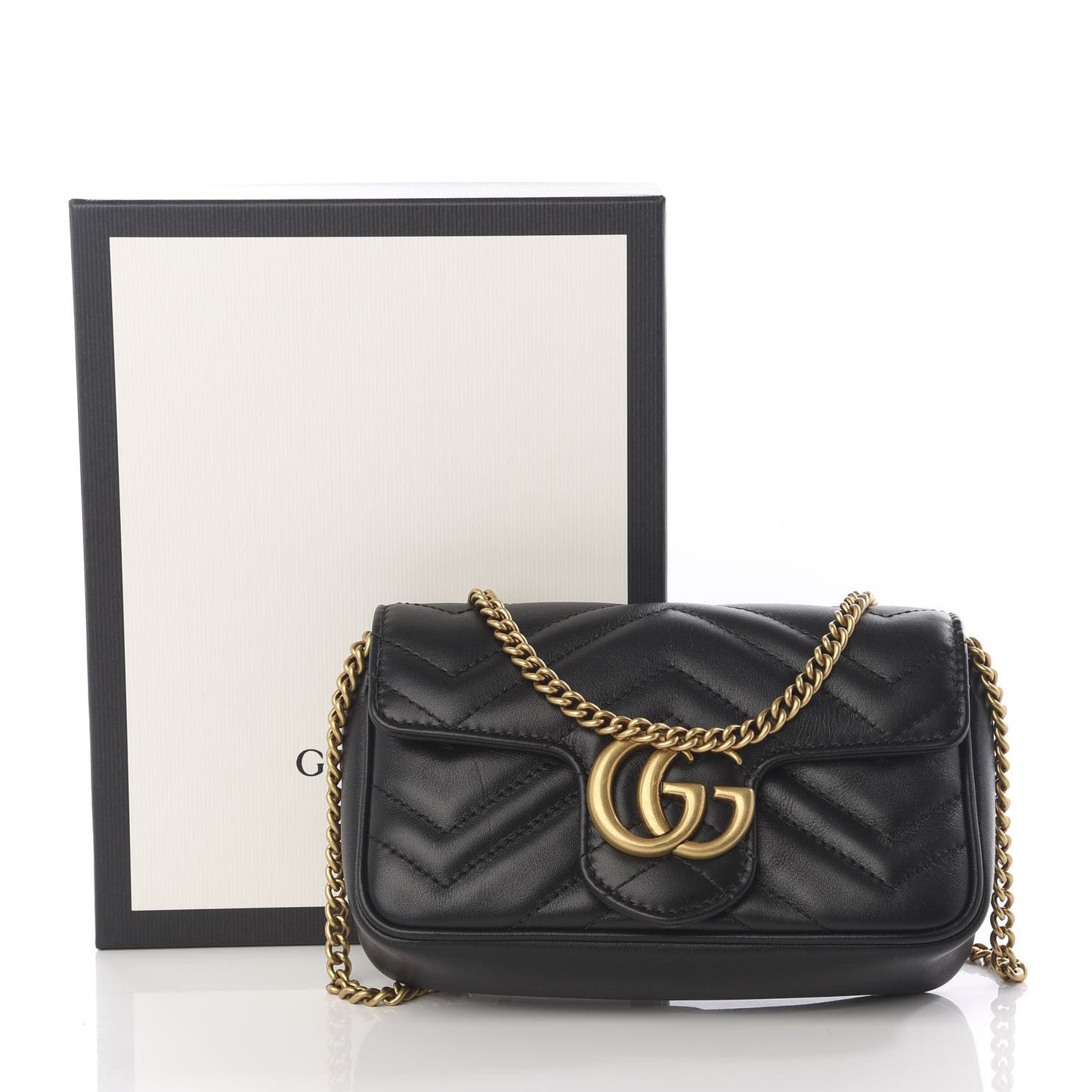 Calfskin Matelasse Super Mini GG Marmont Shoulder Bag Black