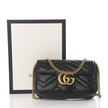 Gucci Calfskin Matelasse Super Mini GG Marmont Shoulder Bag Black 10 of 10
