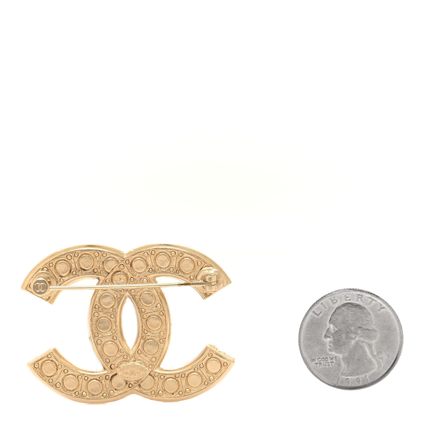 Chanel Metal Crystal Graduated Pearl CC Brooch Gold 2 of 4