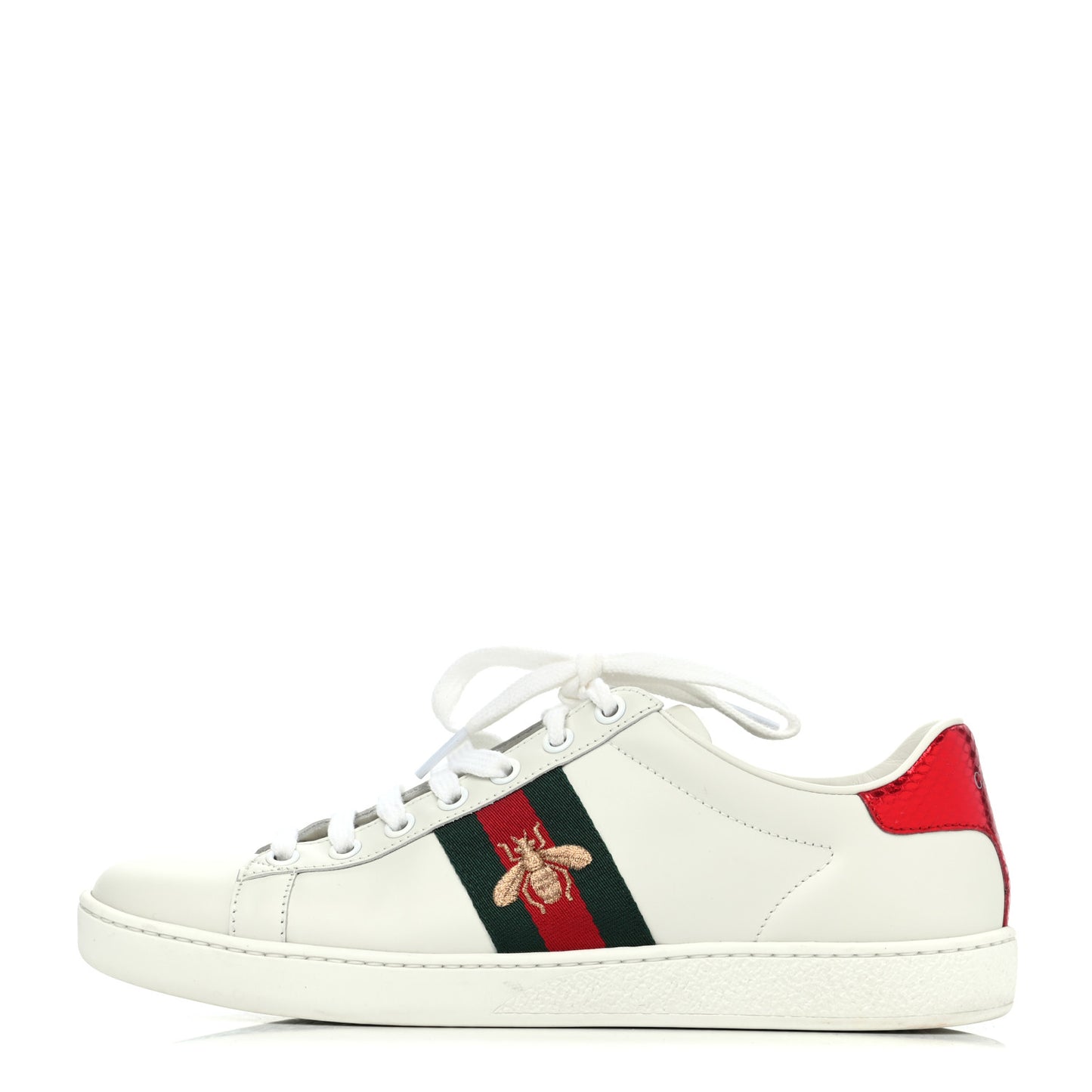 Calfskin Ayers Bee Embroidered Womens Ace Sneakers 38 White Green
