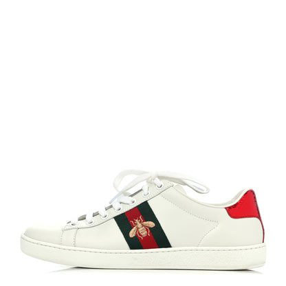 Gucci Calfskin Ayers Bee Embroidered Womens Ace Sneakers 38 White Green 1 of 4
