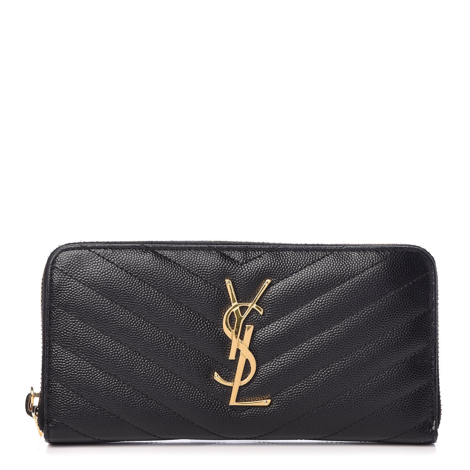 Saint Laurent Grain De Poudre Matelasse Chevron Monogram Zip Around Wallet Black 1 of 11