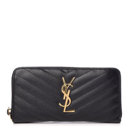 Saint Laurent Grain De Poudre Matelasse Chevron Monogram Zip Around Wallet Black 1 of 11