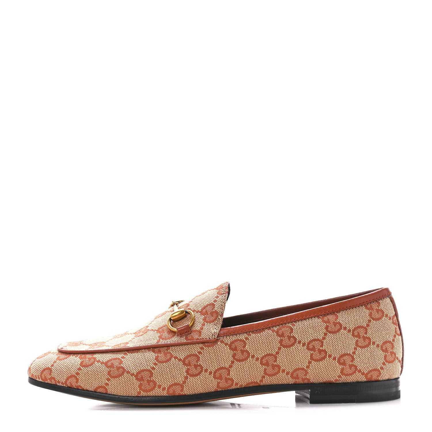 Gucci Canvas GG Monogram Horsebit Womens Jordaan Loafers 38 Beige Ruggine Rust 1 of 9