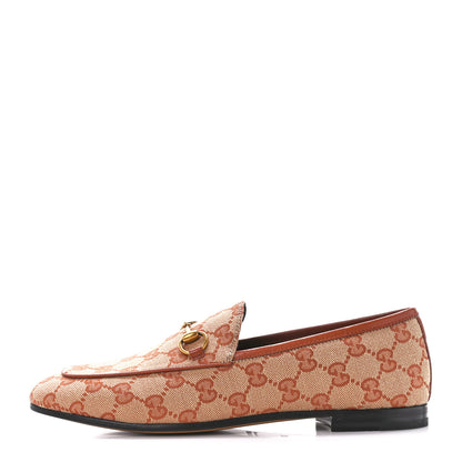 Gucci Canvas GG Monogram Horsebit Womens Jordaan Loafers 38 Beige Ruggine Rust 1 of 9