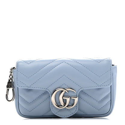 Gucci Calfskin Matelasse Super Mini GG Marmont Shoulder Bag Porcelain Light Blue 1 of 9