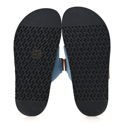 Hermes Denim Calfskin Womens Chypre Sandals 36 Bleu Clair Naturel 5 of 9