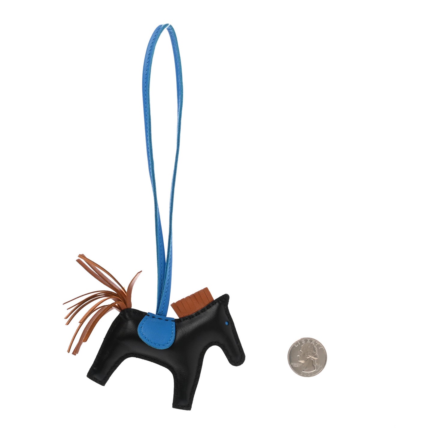 Milo Lambskin Grigri Rodeo Horse Bag Charm PM Black Gold Bleu Zanzibar