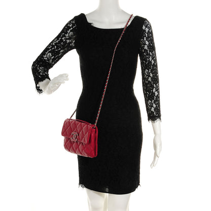 Chanel Calfskin Quilted Double Stitch Hamptons Clutch with Chain Red 2 of 7