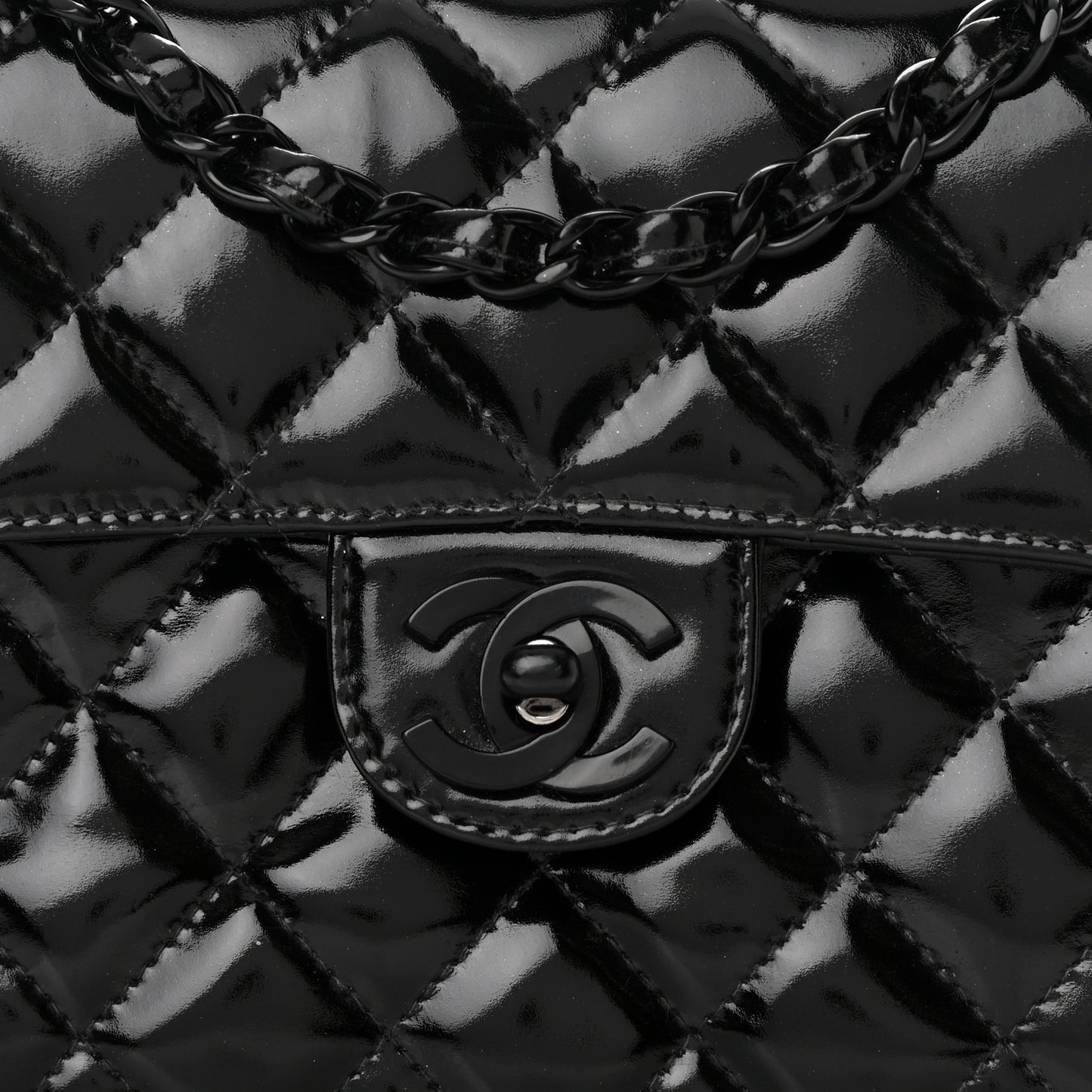 Patent Calfskin Quilted Mini Square Flap So Black