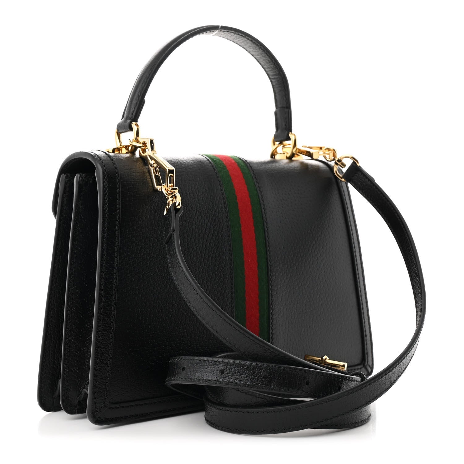 Gucci Textured Dollar Calfskin Web Small Ophidia Padlock Top Handle Bag Black 3 of 11