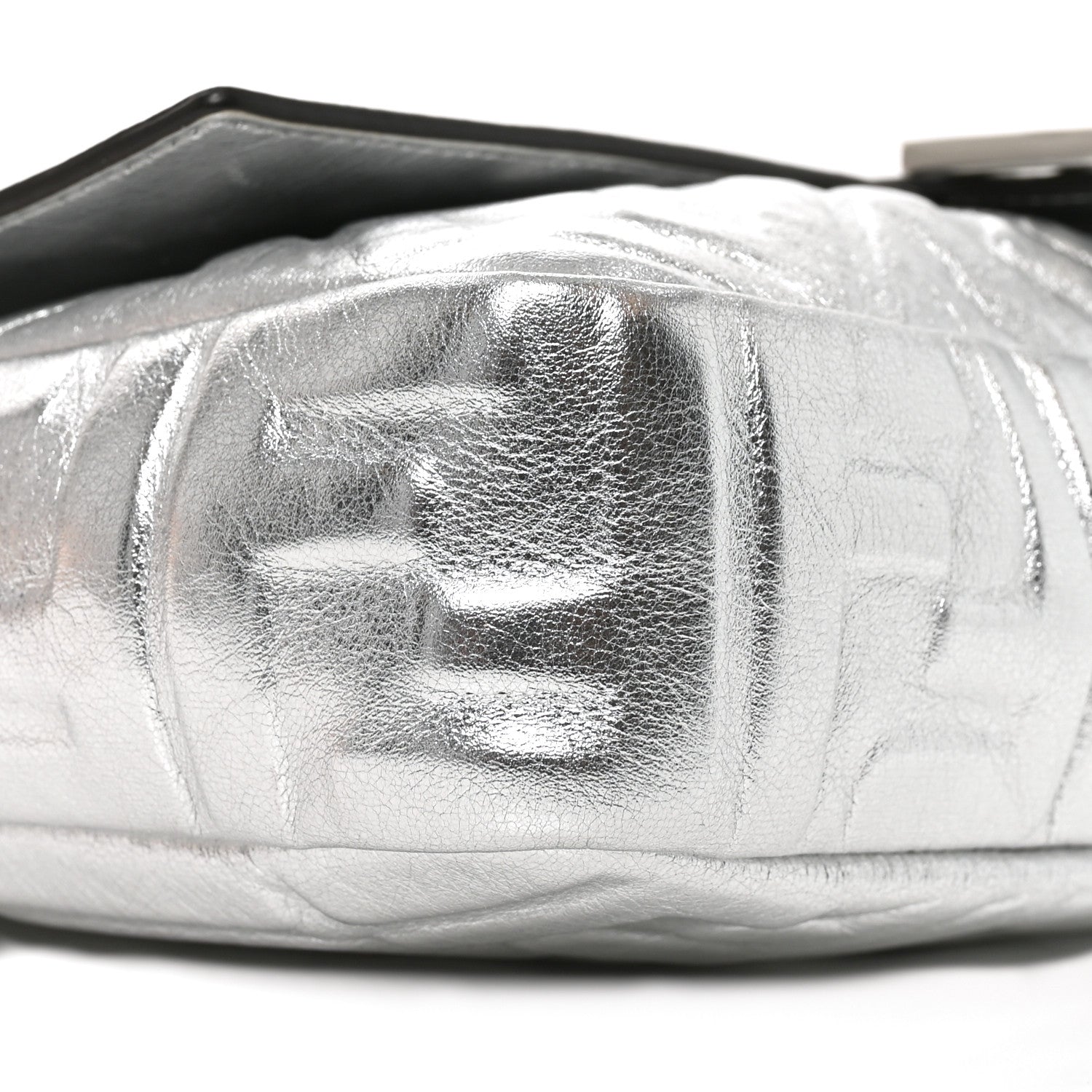 Fendi Vitello Catalan Mirror FF 1974 Embossed Large Baguette Argento 8 of 9