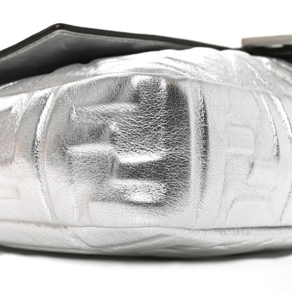 Fendi Vitello Catalan Mirror FF 1974 Embossed Large Baguette Argento 8 of 9