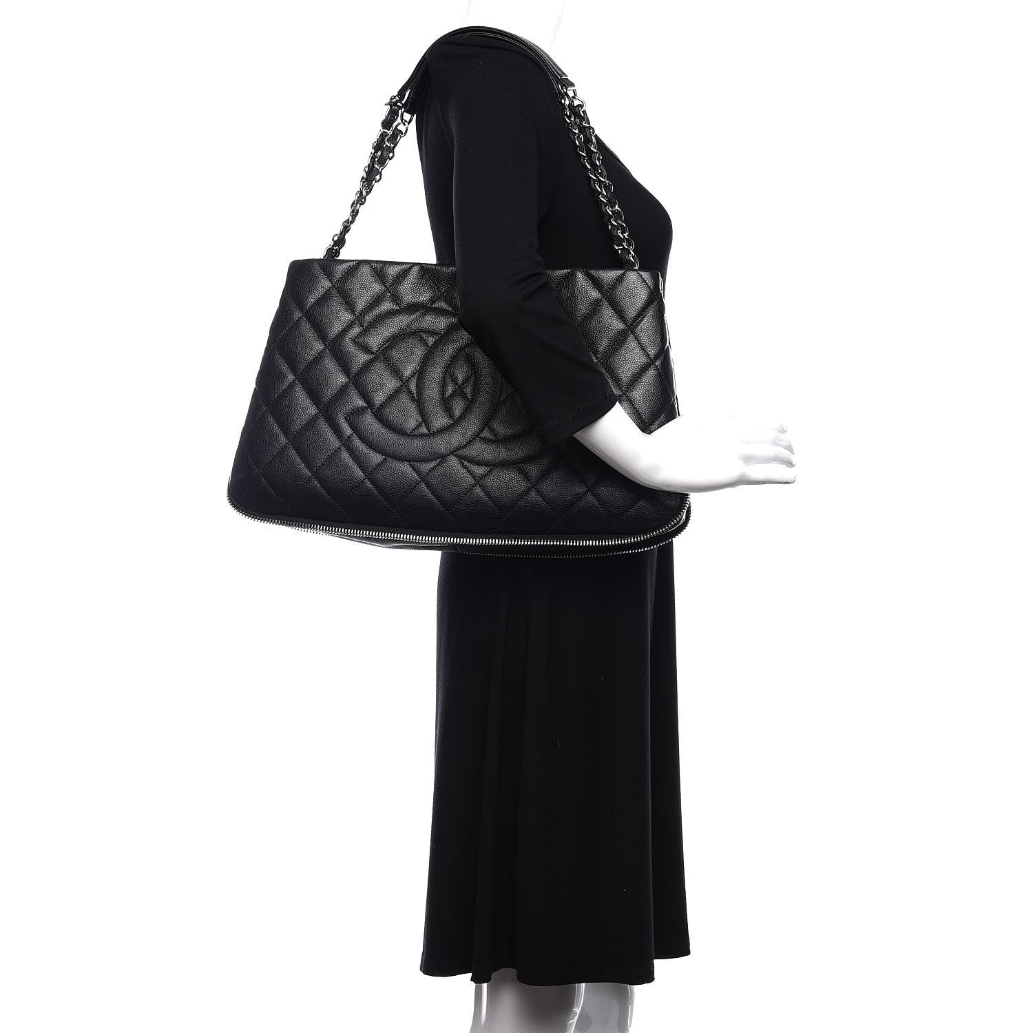 Chanel Caviar Quilted Expandable Zip Shoulder Bag Black 2 of 10