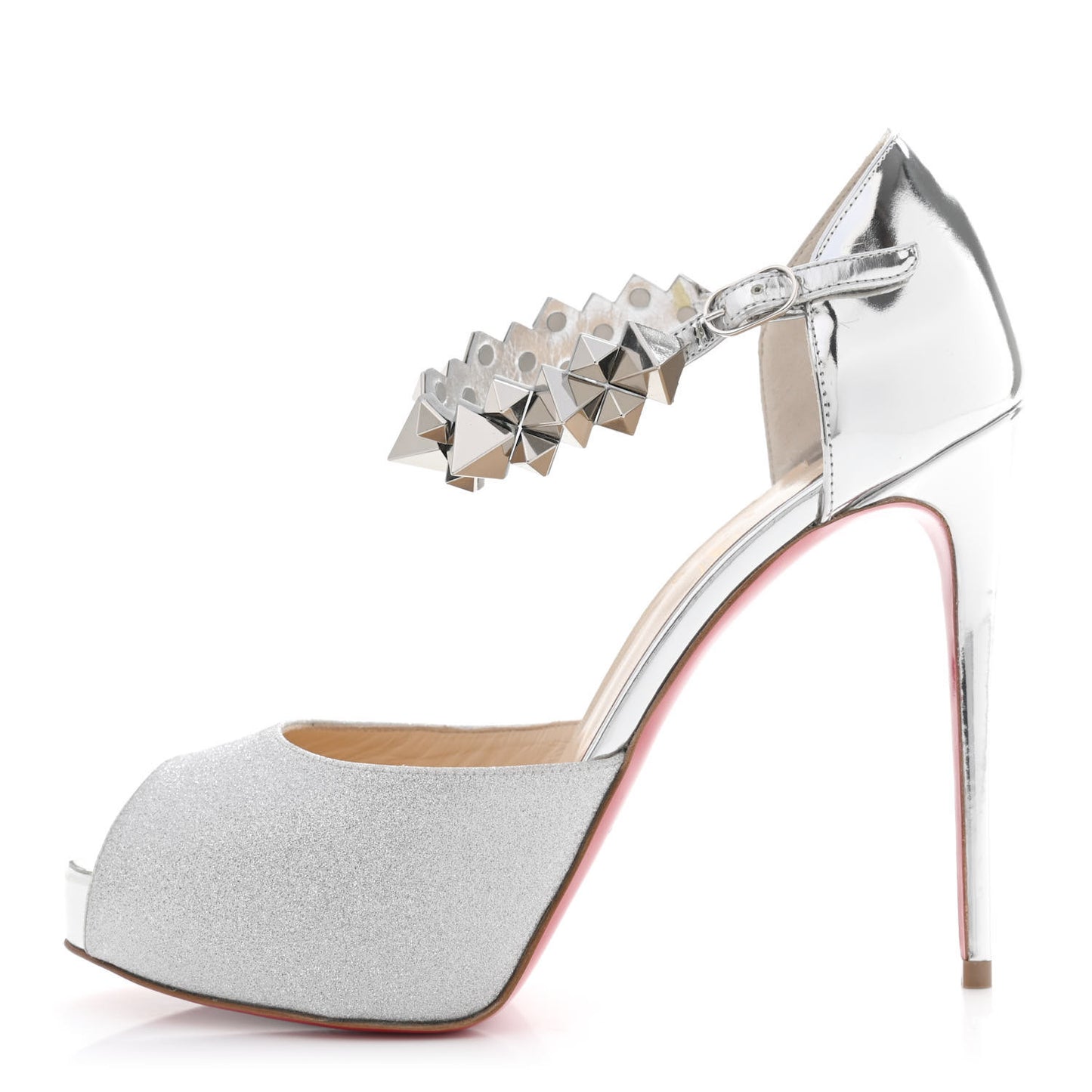 Glitter Calfskin Planisfemme 120 Peep Toe Sandals 37 Silver