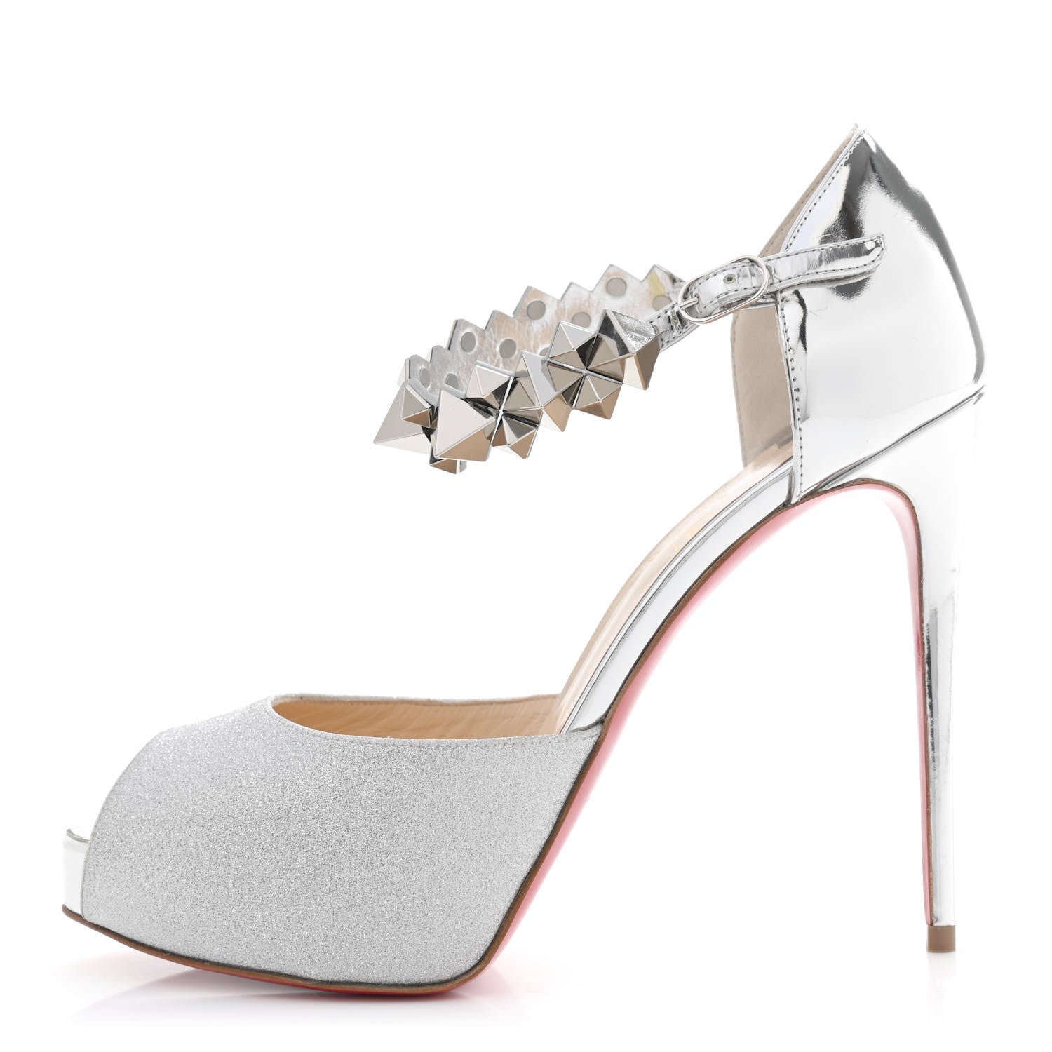Christian Louboutin Glitter Calfskin Planisfemme 120 Peep Toe Sandals 37 Silver 1 of 13
