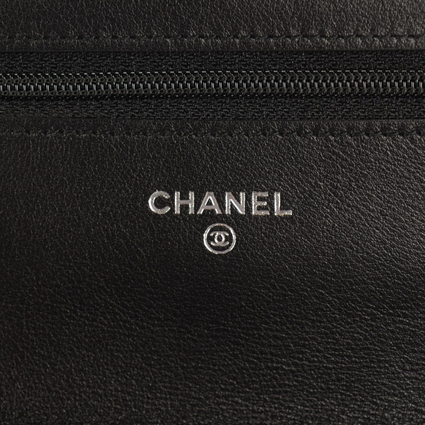 Patent Camellia Embossed Wallet On Chain WOC Black