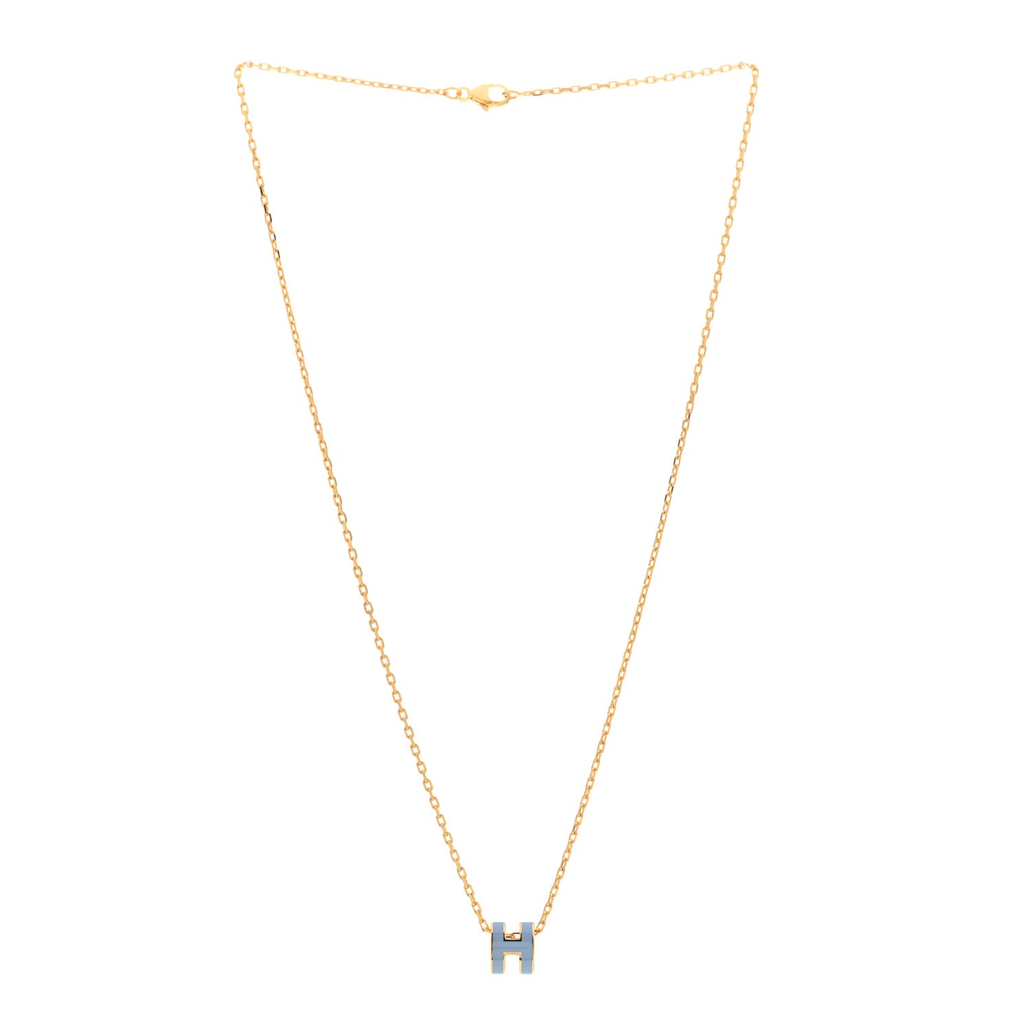 Hermes Lacquered Gold Mini Pop H Pendant Necklace Celeste 3 of 6