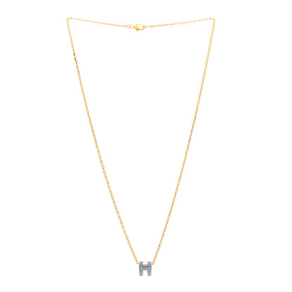 Hermes Lacquered Gold Mini Pop H Pendant Necklace Celeste 3 of 6