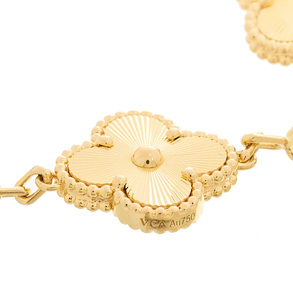 18K Yellow Gold 5 Motifs Guilloche Vintage Alhambra Bracelet