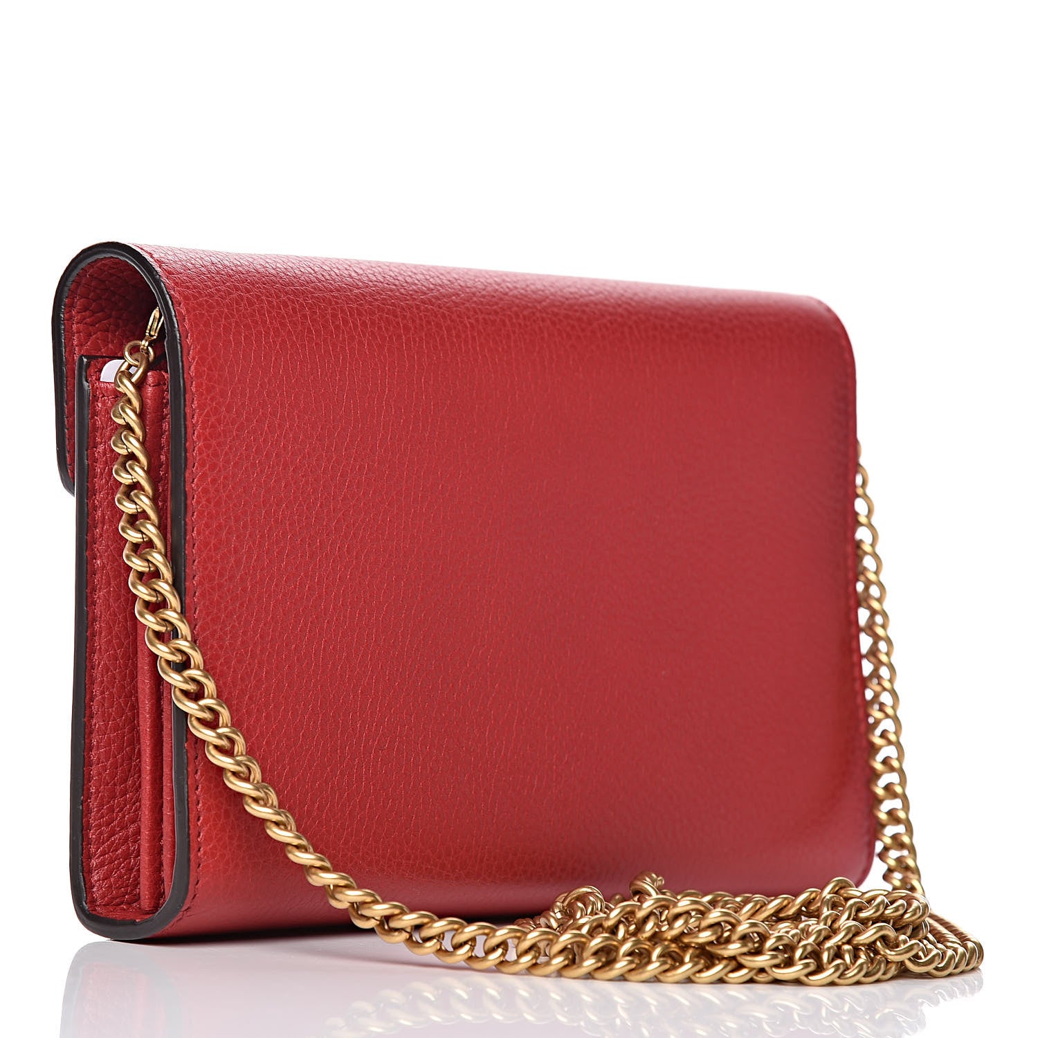 Gucci Calfskin GG Marmont Chain Wallet Vulcanic Red 3 of 10