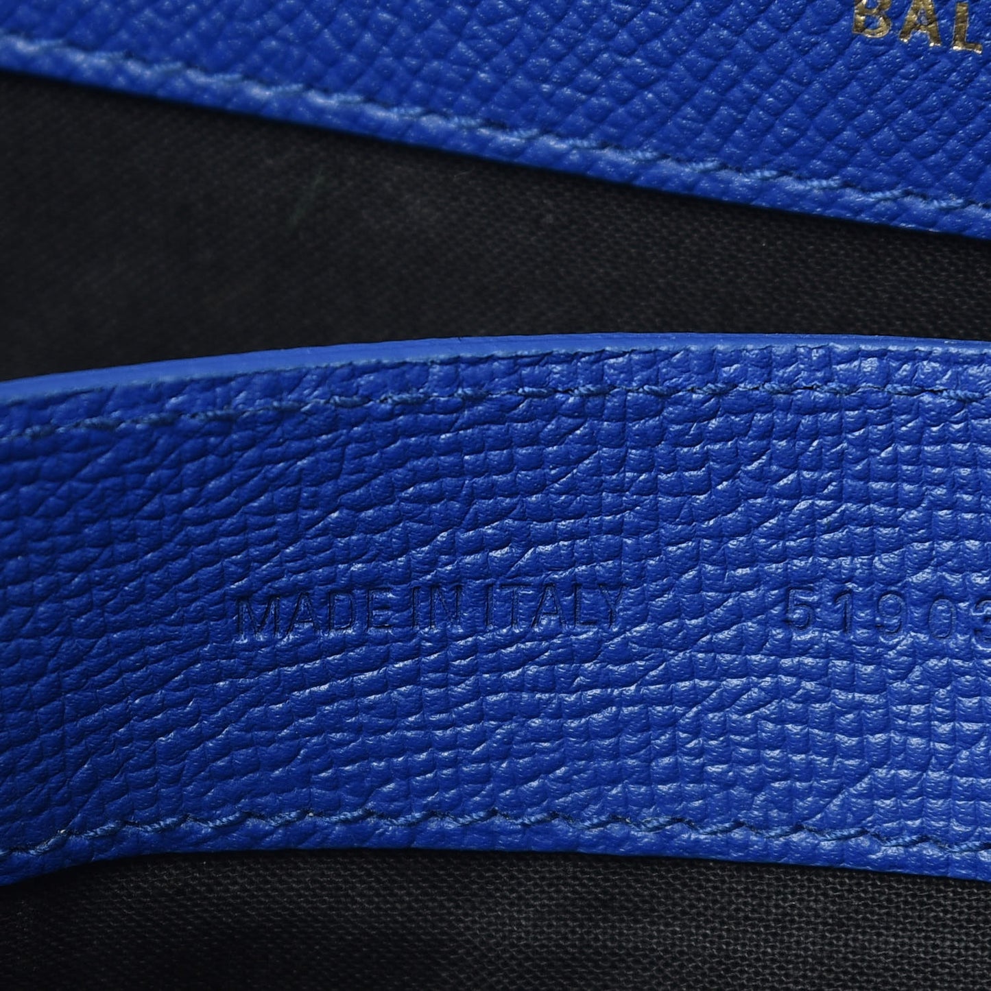 Signature Grained Calfskin Logo M Ville Top Handle Bag Bleu Roi White