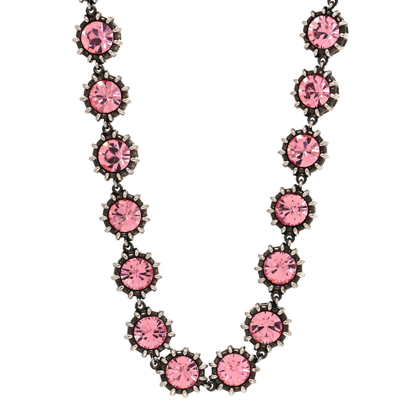 Metal Crystal Choker Necklace Silver Pink
