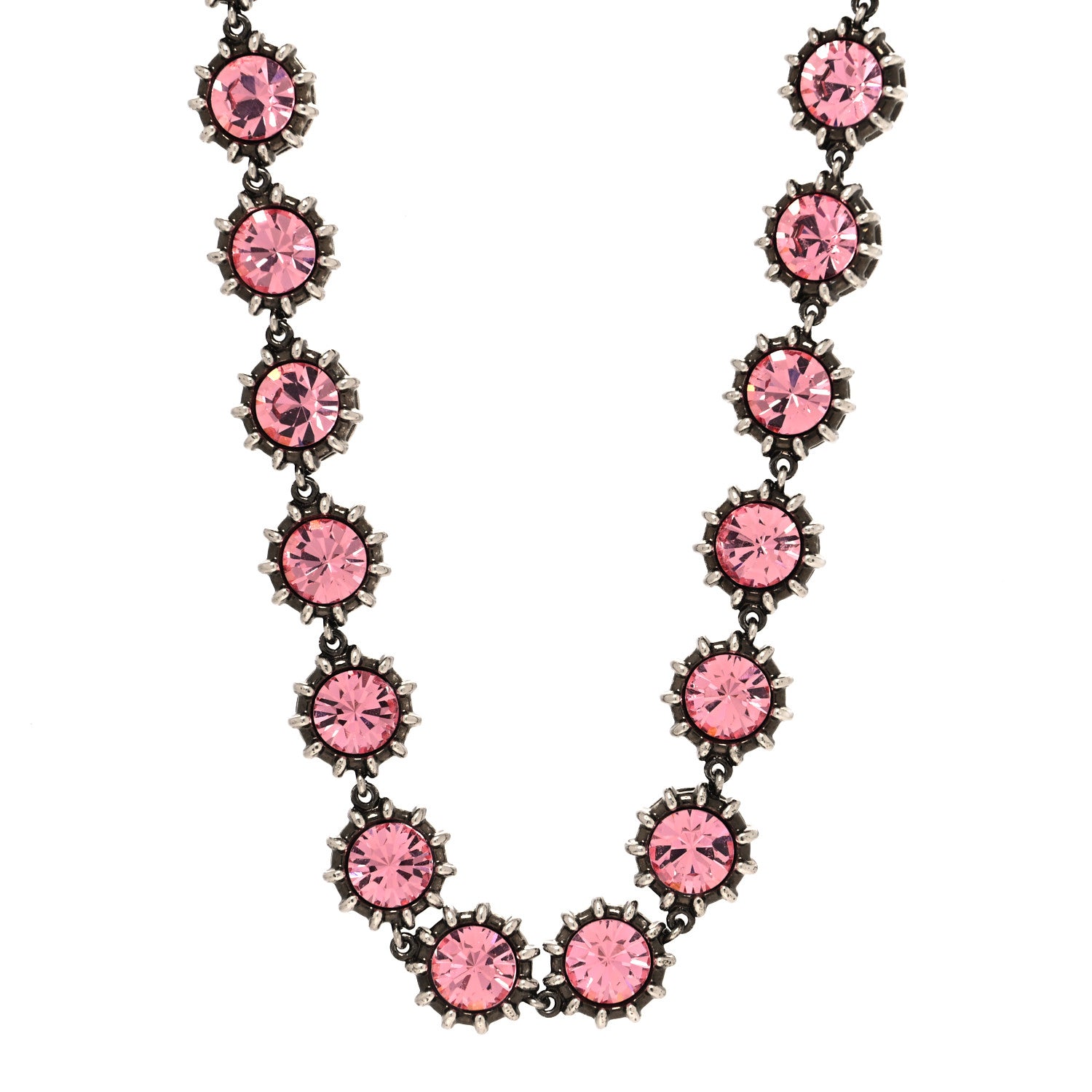 Gucci Metal Crystal Choker Necklace Silver Pink 1 of 5